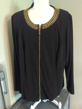 Black Button-Front Top with Gold Chain Collar